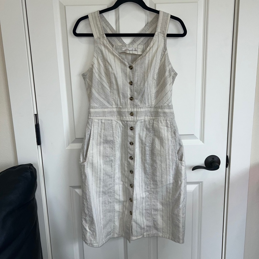 Prana Grace Trail Dress Stone Stripe Sleeveless Button Down Hemp Blend Small‎